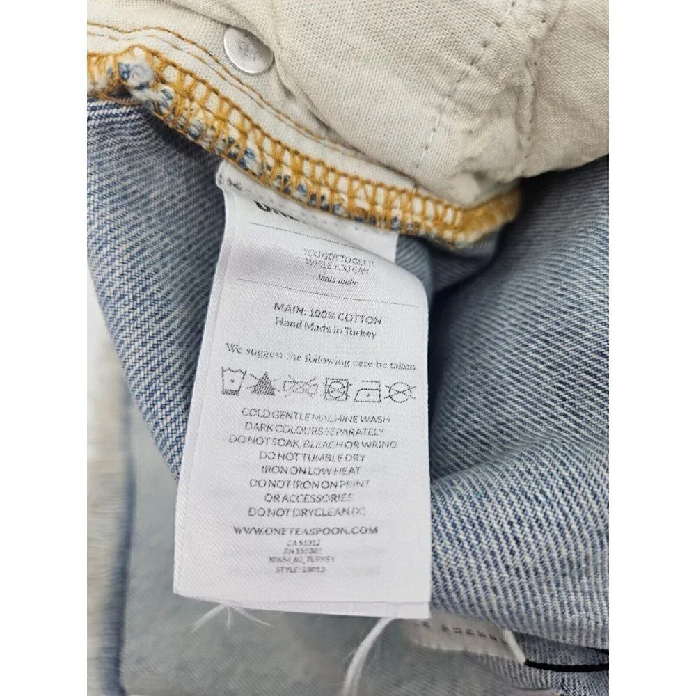 New One Teaspoon Denim Trucker Shorts Womens 23 Blue Long Line Destroyed Kansas